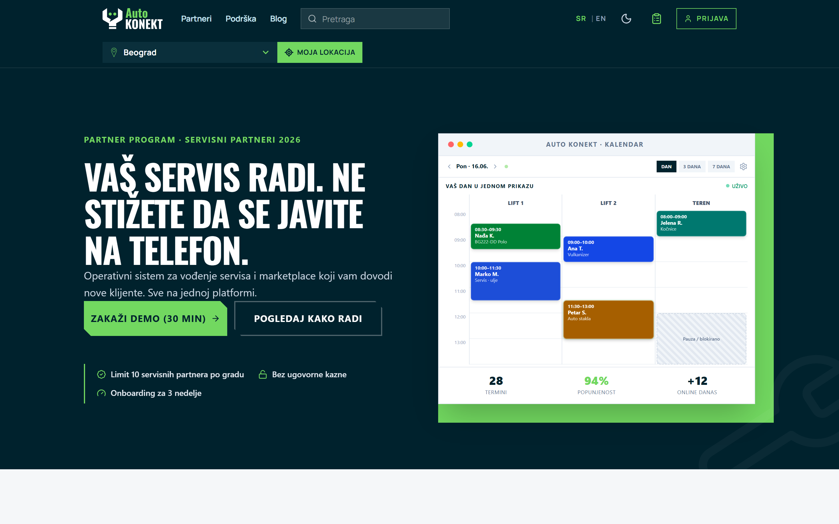 AutoKonekt partnerski izlog — profil, usluge, zakazivanje i recenzije bez pravljenja sajta